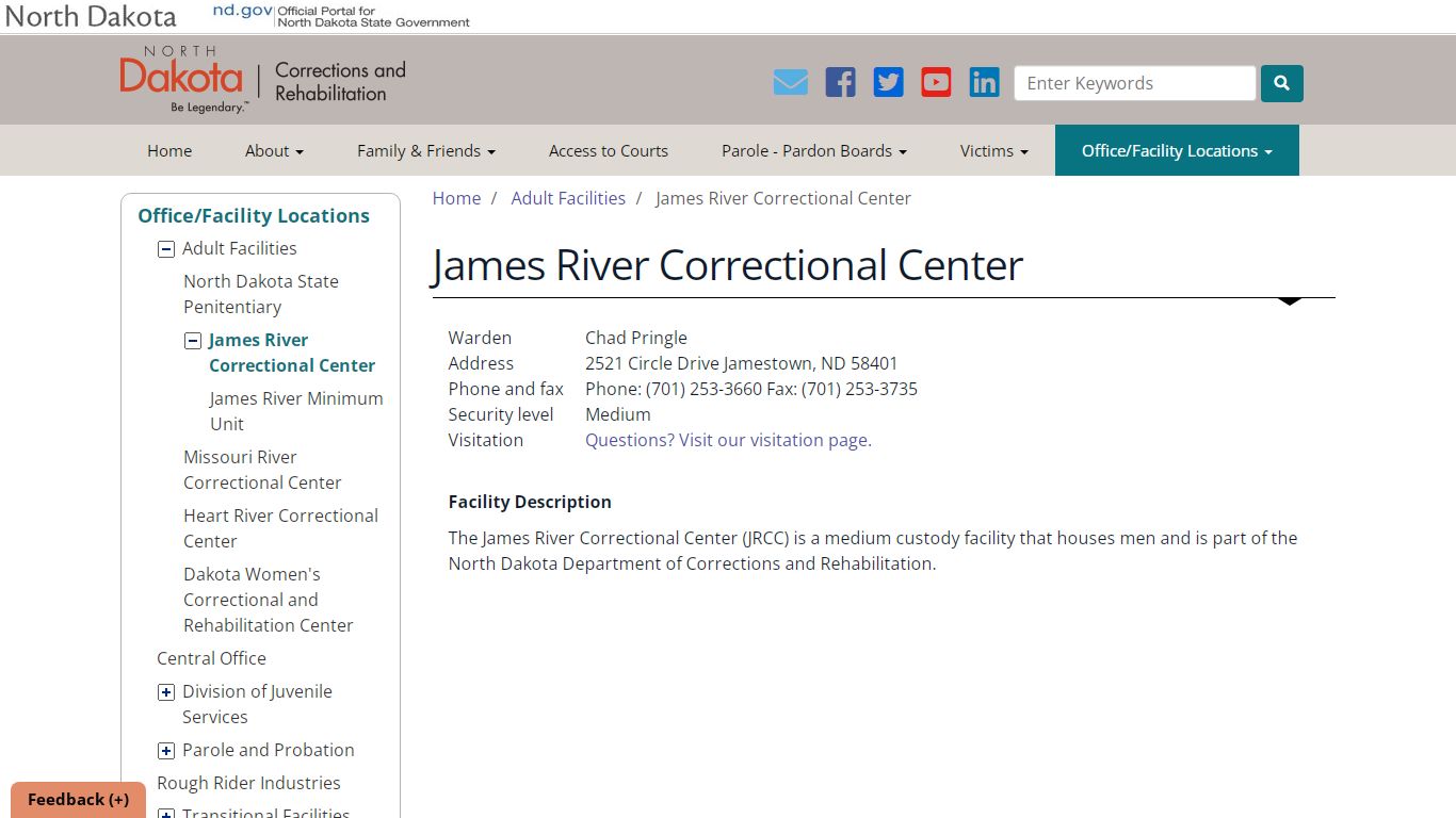 James River Correctional Center | North Dakota Department of ...