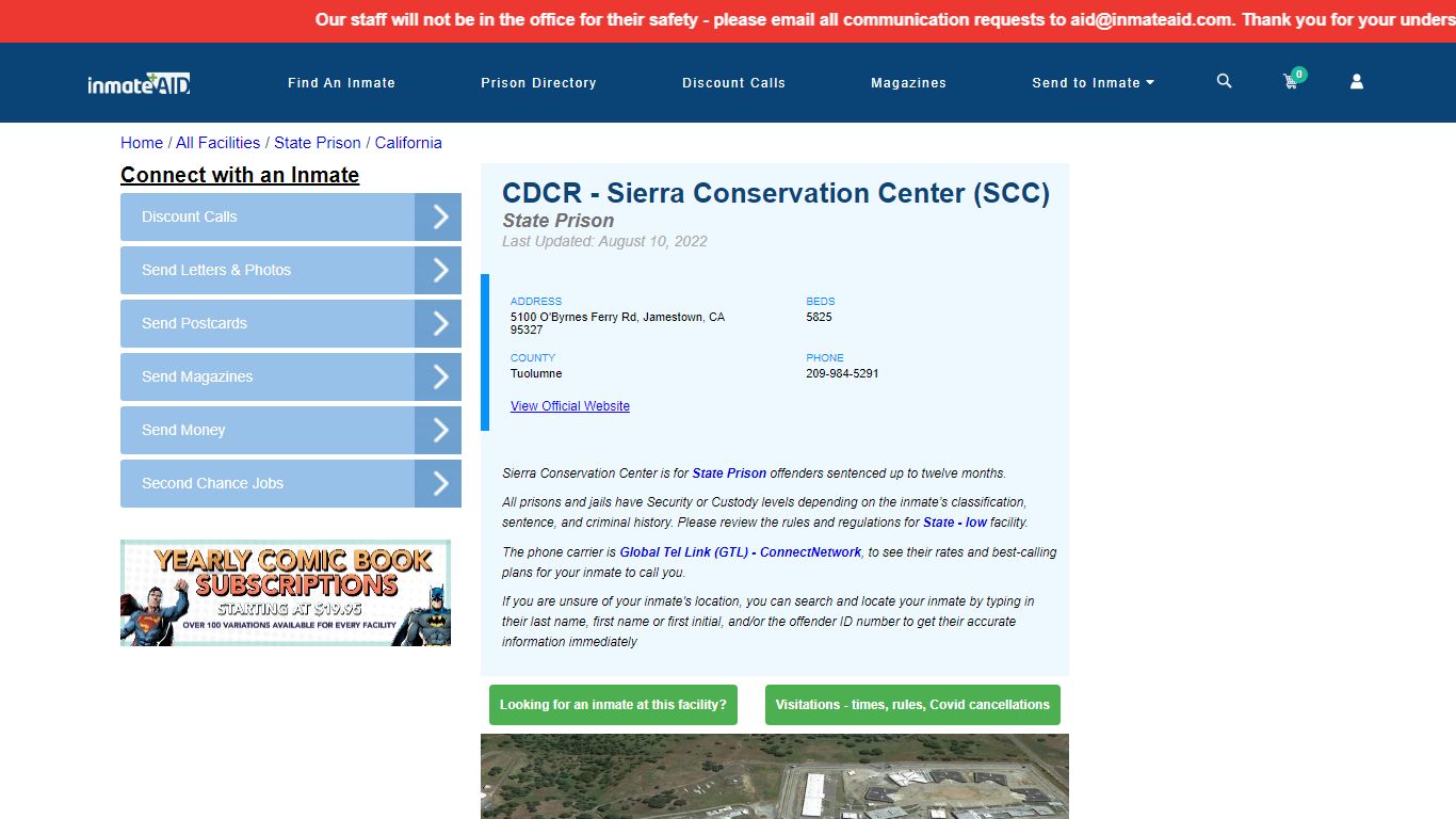 CDCR - Sierra Conservation Center (SCC) & Inmate Search | Visitation ...